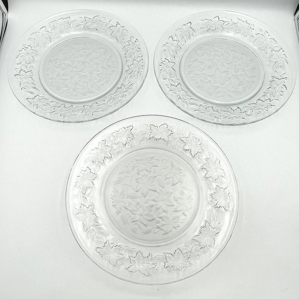 Vintage 1980s Princess House Fantasia Dinner Plates Set Of 3 Frosted Floral 10